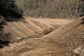 Valley of the loosed Orlik water dam with steep sandy banks