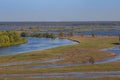 Valley and meanders of Desna river. Overflooded flood plain forest in spring, Ukraine.