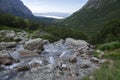 Mengusovska Dolina, Hincov Potok, Amazing Stony Hiking Trail To Hight Mount Rysy Over Mountain Stream, High Tatra Mountains