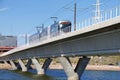 Valley Metro Light rail running over the Salt River. Royalty Free Stock Photo