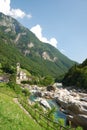 Valley of the mountain river in the Swiss Alps Royalty Free Stock Photo