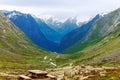 Valley in the mountains of Breheimen Nasjonaalpark, Norway. Royalty Free Stock Photo