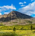 Valley and mountains in the subpolar urals on a summer day