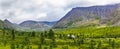 Valley and mountains in the subpolar urals on a summer day