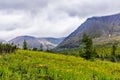 Valley and mountains in the subpolar urals on a summer day