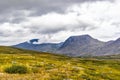 Valley and mountains in the subpolar urals on a summer day