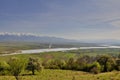 Valley of the Olt river with mountains background Royalty Free Stock Photo