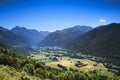 Valley and peak of Pyrenean mountains with a blue sky, France Royalty Free Stock Photo