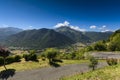 Valley and peak of Pyrenean mountains with a blue sky, France Royalty Free Stock Photo