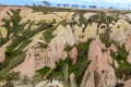 Valley of pigeons in Turkish Cappadocia. Fancy mountain formations