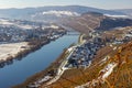 The valley of river Moselle in winter with snow Royalty Free Stock Photo