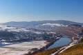 The valley of river Moselle in winter with snow Royalty Free Stock Photo