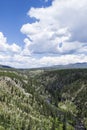 Valley with river running through it and blue sky and clouds