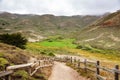 Valley road in the Headlands area on a foggy summer day, Golden Gate National Recreation Area, Marin County, California