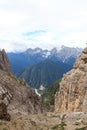 Valley and Sexten Dolomites mountain panorama at Via Ferrata Severino Casara in South Tyrol