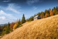 Valley with shepherd`s wooden house Royalty Free Stock Photo