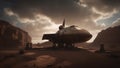 the valley steampunk space shuttle launching from a secret underground base. The shuttle is made of iron, Royalty Free Stock Photo