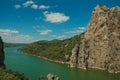 Valley with the Tagus River and rocky hills at the Monfrague National Park Royalty Free Stock Photo