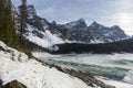 Valley Of Ten Peaks Skyline above Frozen Moraine Lake, Remote Canadian Rockies Wilderness Royalty Free Stock Photo