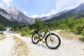 Valley of Theth with a bike in the dinaric alps in Albania Royalty Free Stock Photo