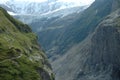 Valley, trail and glacier nearby Grindelwald in Switzerland