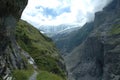 Valley, trail and glacier nearby Grindelwald in Switzerland