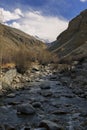 Indus Flow: Majestic Serenity of Ladakh\'s Barren Valley with Snowcapped Peaks and Tranquil Waters