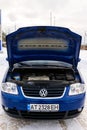 Valley, Ukraine December 22, 2021: details and parts of the body of a Volkswagen Touran close up.