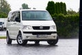 Valley, Ukraine September 17, 2021: Volkswagen white transporter, bus for transporting people.