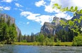 Valley view of Bridalveil fall and El Capitan rock, Yosemite, Yosemite National Park Royalty Free Stock Photo