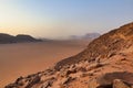 the valley of wadi rum desert at sunset Royalty Free Stock Photo