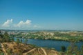 Valley with the wide Tejo River and industry on horizon Royalty Free Stock Photo