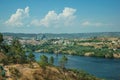 Valley with the wide Tejo River and industry on horizon Royalty Free Stock Photo