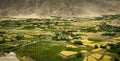 Valley with yellow and green farming plots