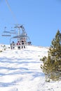 VallNord, the ski lift chair El Cubil and the slope Cubil, the Principality of Andorra, the eastern Pyrenees, Europe. Royalty Free Stock Photo