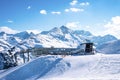 Valluga ski station with tourists at snow covered mountain in arlberg