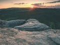 Vally between rocks. Rock climbing summits in beautiful morning Royalty Free Stock Photo