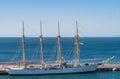 Tall sailing ship with 4 masts in port of Valparaiso, Chile