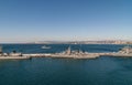 Wide shot on Group of Navy vessels in port of Valparaiso, Chile Royalty Free Stock Photo