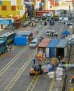 Intensive control of containers at entrance of port, Valparaiso, Chile