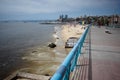 View to Playa Caleta Portales beach and Caleta Grande bay from pedestrian embankment