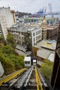 Valparaiso, Chile - 2019-06-28 - Funicular Cars Climb Hill Royalty Free Stock Photo