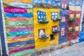House covered under colorful graffiti, representing the colorful houses of Valparaiso, in Valparaiso, Chile