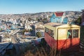 Aerial view of Valparaiso and Ascensor Artilleria Lift at Cerro Artilleria Hill - Valparaiso, Chile