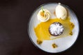 Valrhona chocolate moelleux or molten cake with passion fruit Royalty Free Stock Photo