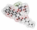 Valrubicin bladder cancer drug molecule. Atoms are represented as spheres with conventional color coding: hydrogen (white), carbon