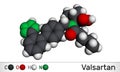 Valsartan molecule. It is used to treat high blood pressure, heart failure. Molecular model