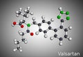 Valsartan molecule. It is used to treat high blood pressure, heart failure. Molecular model