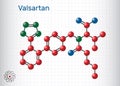 Valsartan molecule. It is used to treat high blood pressure, heart failure. Sheet of paper in a cage