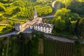 Valtellina IT, Castionetto di Chiuro, view of the vineyards and little church Royalty Free Stock Photo